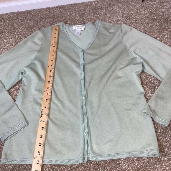 Pendelton top blouse cardigan set of 2 white sea foam green lace trim SZ LG - Picture 3 of 10